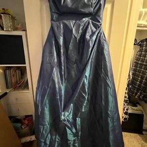 Satin Formal Strapless Evening Gown - Deep Teal Blue
